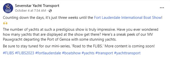 Sevenstar Yacht Transport social media post