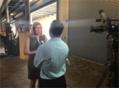 Commission Chair Katherine Waldron being interview by WPTV. 