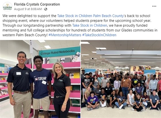 Florida Crystals social media post