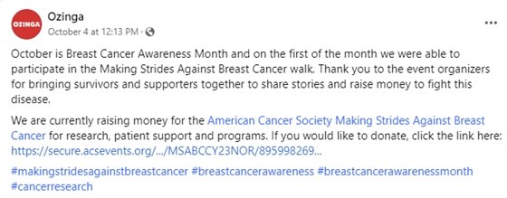 Ozinga social media post