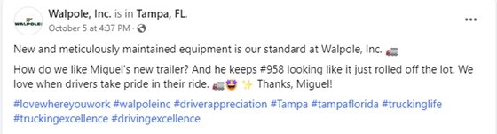 Walpole Inc. social media post