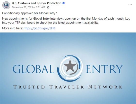 United States Customs and Border Protection social media post
