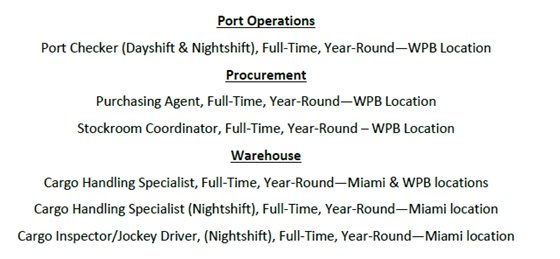 Tropical Shipping Jobs