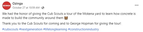 Ozinga social media post