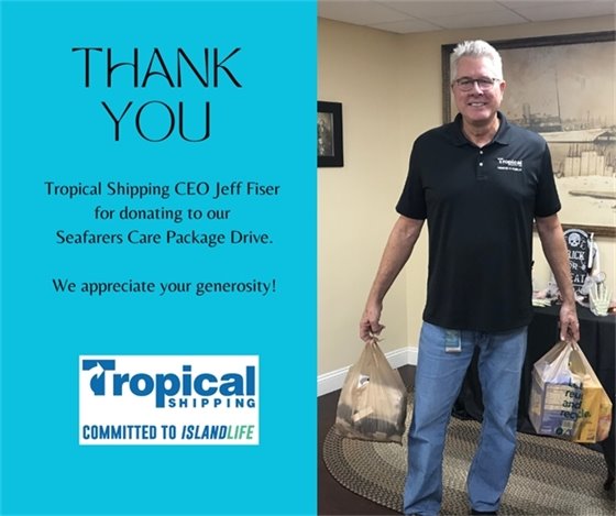 Tropical Shipping President Jeff Fiser donating to Seafarers Care Package Drive