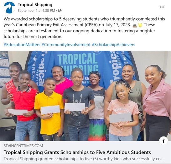 Tropical Shipping social media post