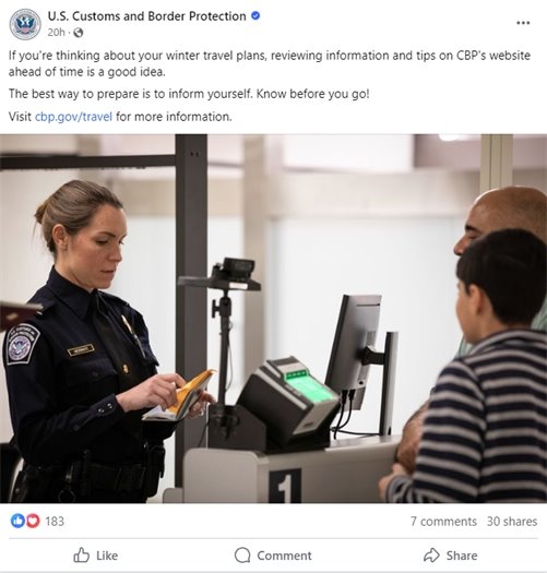 United States Customs and Border Protection social media post