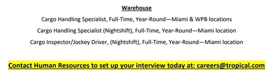 Tropical Shipping Jobs