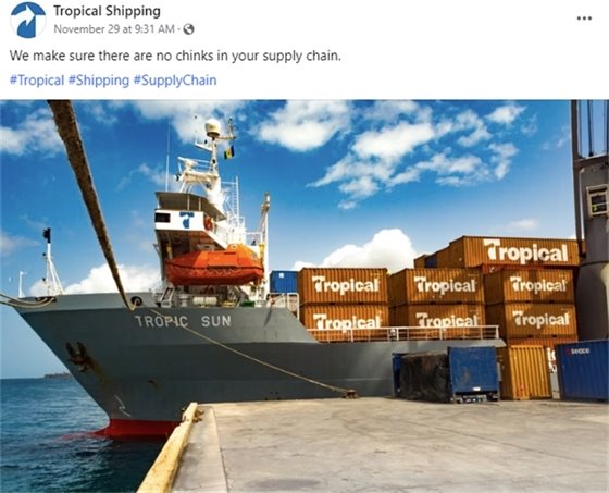 Tropical Shipping social media post