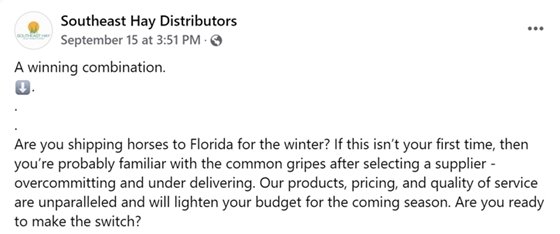 Southeast Hay Social Media Post