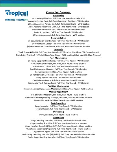 Tropical Shipping job openings