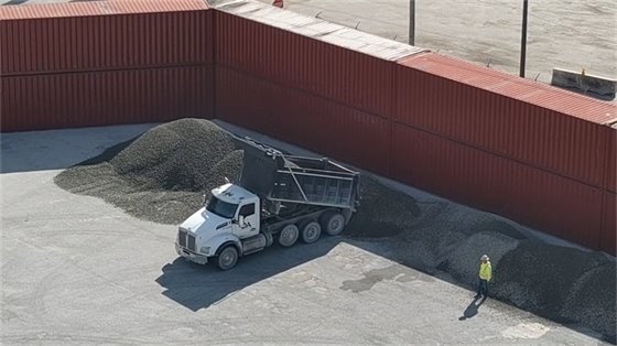 Granite being unloaded
