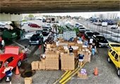 Aerial shot of food distribution area 