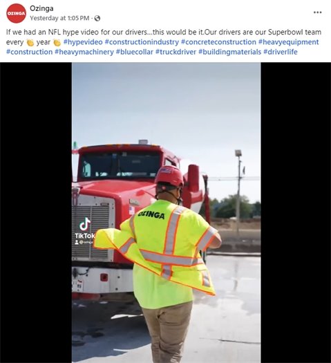 Ozinga social media post