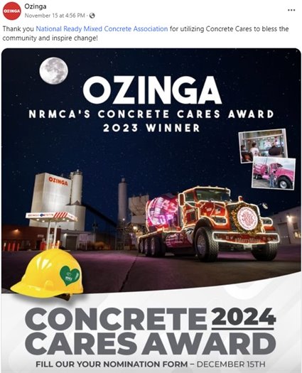 Ozinga social media post