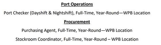 Tropical Shipping Jobs