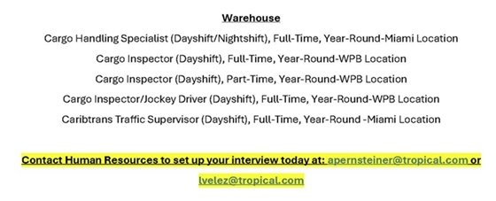 Tropical Shipping job positions