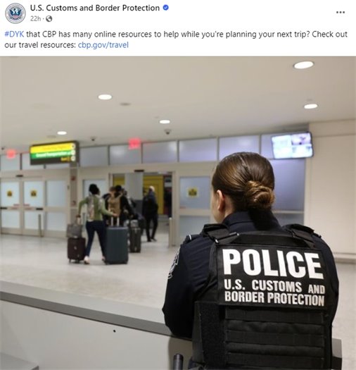 United States Customs and Border Protection social media post