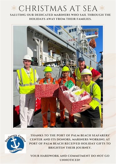 Mariners receiving holiday gifts from Port of Palm Beach Seafarers' Center