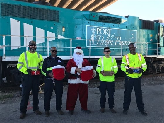 Rail crew and Santa 