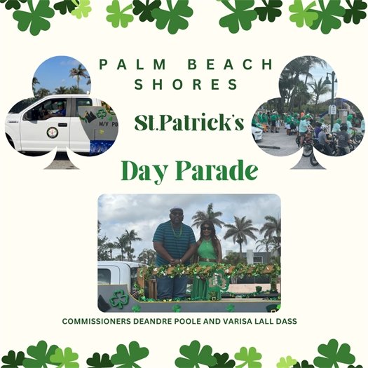 Commissioners Deandre Poole and Varisa Lall Dass at Palm Beach ShoresSt. Patrick's Day Parade