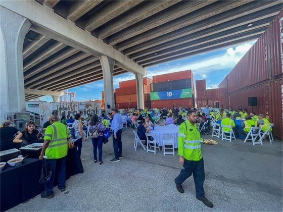 Tropical Shipping vessels and container yard