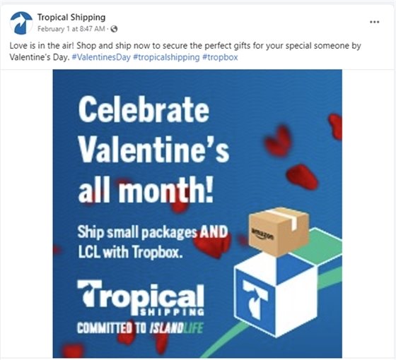 Tropical Shipping social media post