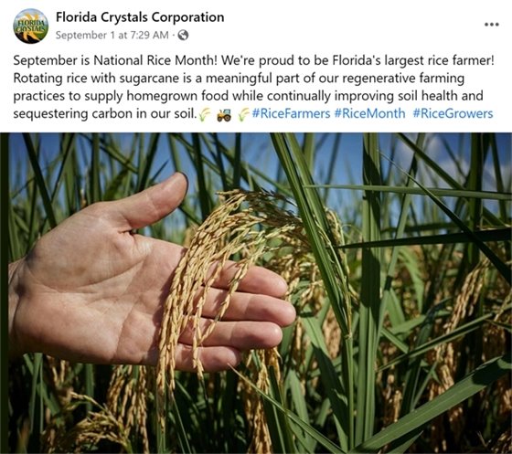 Florida Crystals social media post