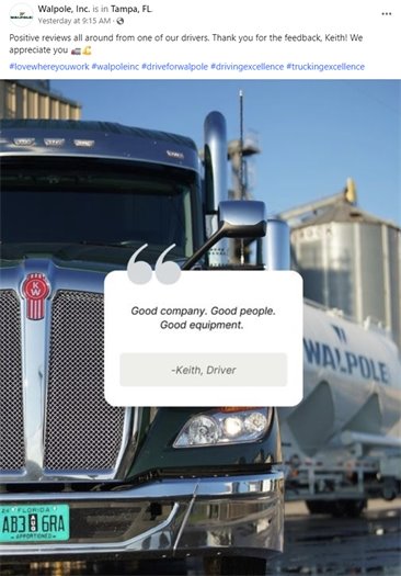 Walpole Inc. social media post