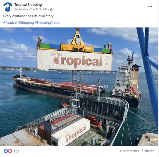Tropical Shipping social media post