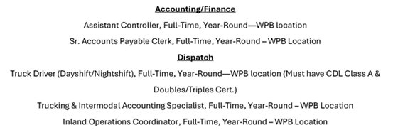 Tropical Shipping job positions