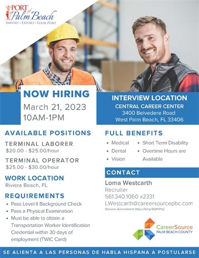 Career Source hiring event March 21, 2023 at 10 AM