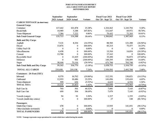 Cargo tonnage report