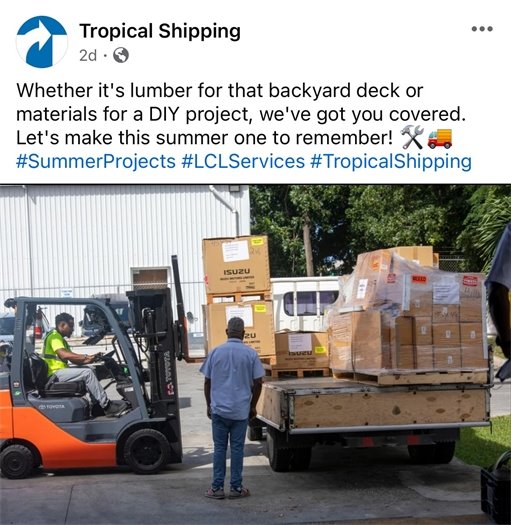 Tropical Shipping Facebook Post