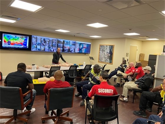 Employees learning CPR and AED 