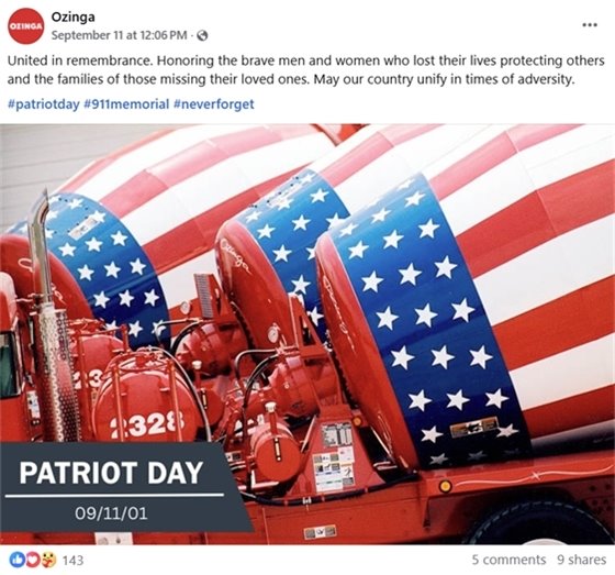 Ozinga social media post