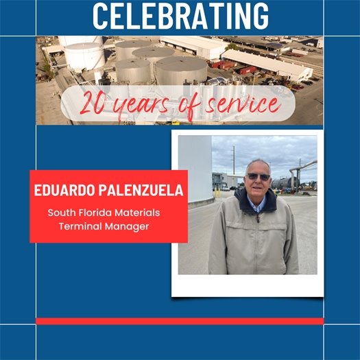 South Florida Materials Manager Eduardo Palenzuela elebrates 20 years of service