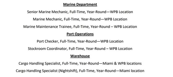 Tropical Shipping Jobs