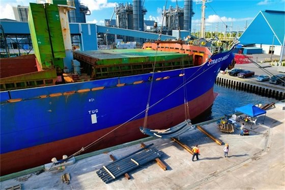 Rebar being unloaded