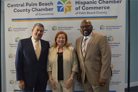 Port Executive Director Manuel Almira, Chief CEO of Hispanic Chamber of Commerce of Palm Beach County Maria Antuña and Port Commissioner Dr. Deandre Poole.